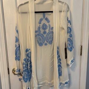 Elegant Blue and White Embroidered Robe